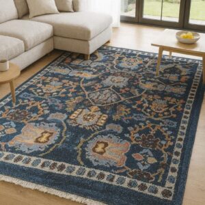 Hand-Knotted Navy Medallion| Wool Area Rug